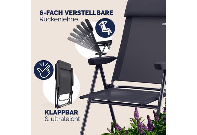 Casaria Gartenstuhl, Klappbar 2er Set 7-fach Verstellbar Alu mit hoher Rückenlehne