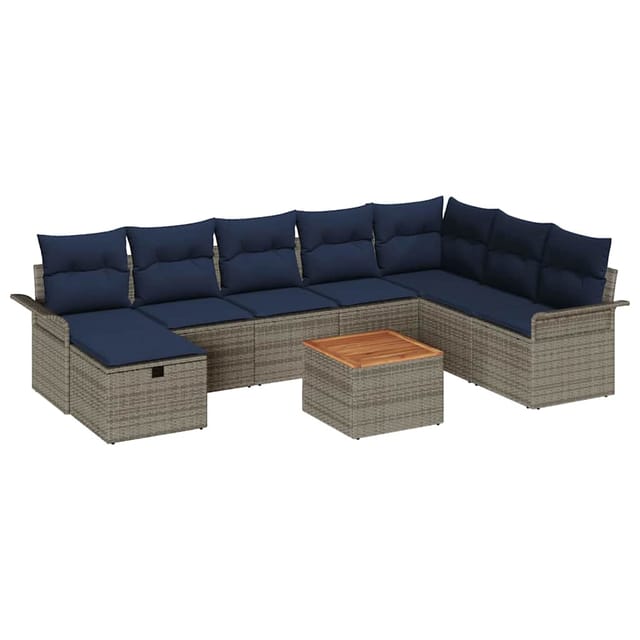 Gartensofa-set Mit Kissen Mit Speicher 9 Pcs Grau Poly Rattan Vidaxl