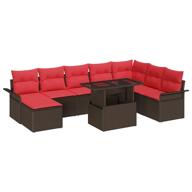 Gartensofa-set Mit Kissen 9 Pcs Braun Poly-rattan Vidaxl