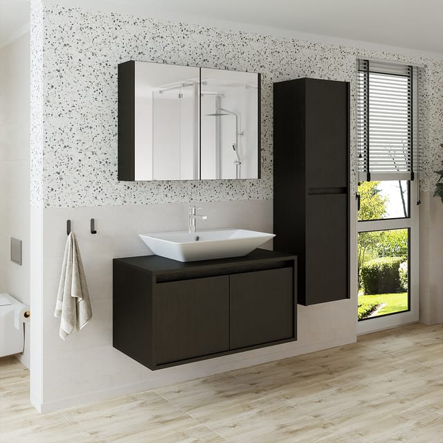 Roomart Atlantic-85 Bad-set 4-tlg 85 Cm Breit, Schwarz-eiche