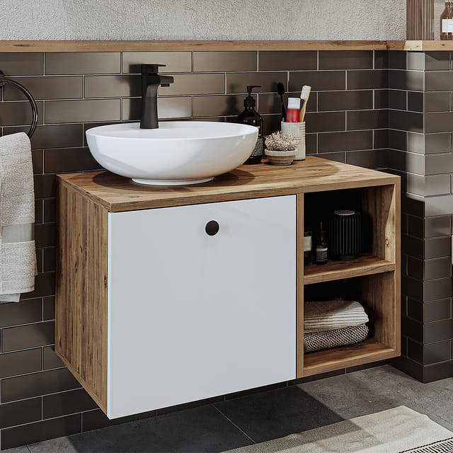 Roomart Lotus-i-75 Bad-set 2-tlg 75 Cm Breit, Weiß-eiche