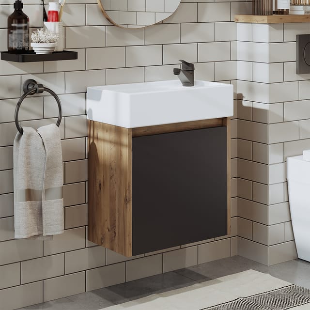 Roomart Mini-50 Badmöbel-set 2-tlg 49 Cm Breit, Anthrazit-eiche