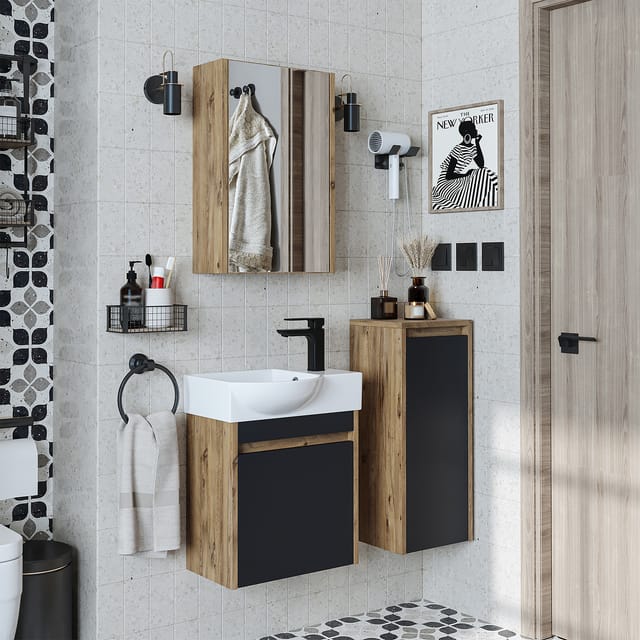 Roomart Leo Badmöbel-set 4-tlg 46.5 Cm Breit, Anthrazit-eiche