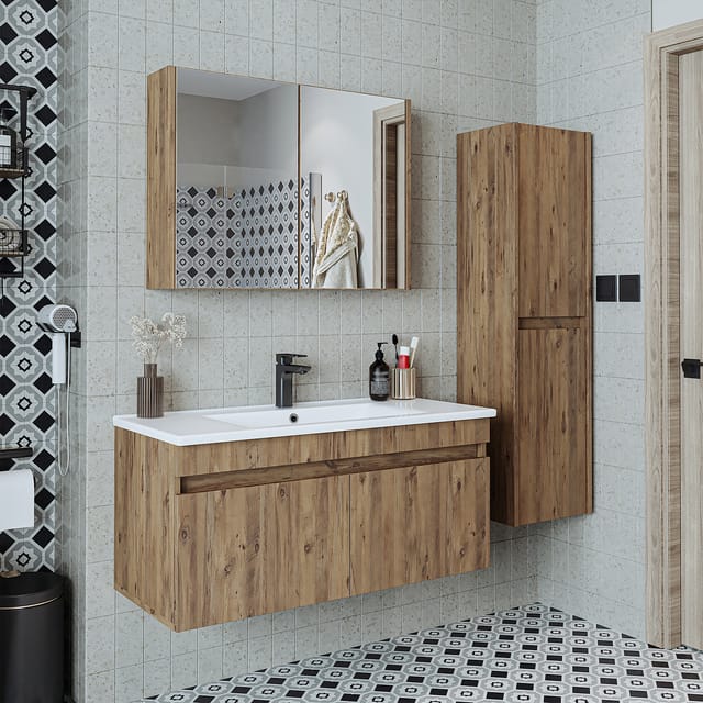 Roomart Atria-100 Bad-set 4-tlg 100 Cm Breit, Eiche