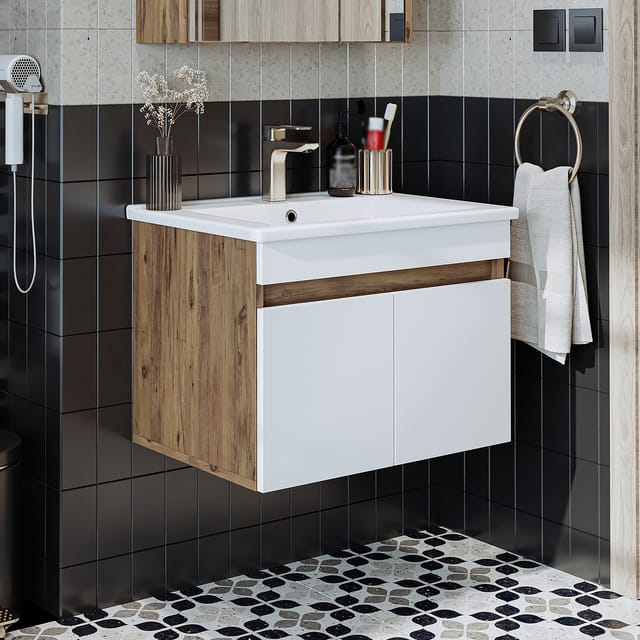 Roomart Atria-65 Badmöbel-set 2-tlg 65 Cm Breit, Weiß-eiche
