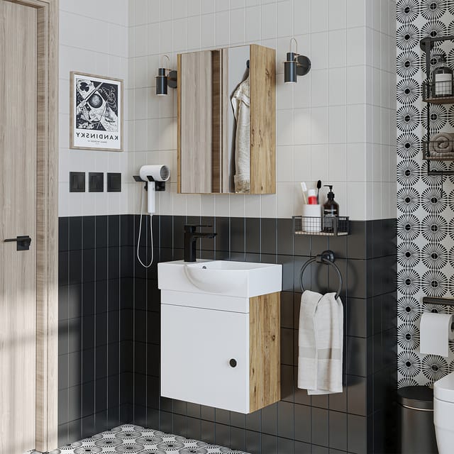 Roomart Punto Badmöbel-set 3-tlg 46.5 Cm Breit, Weiß-eiche