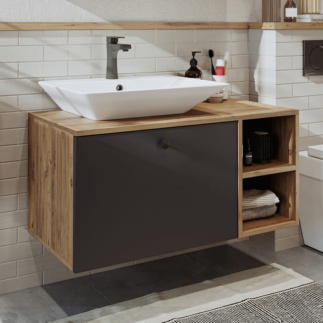 Roomart Lotus-ii-95 Bad-set 2-tlg 95 Cm Breit, Anthrazit-eiche