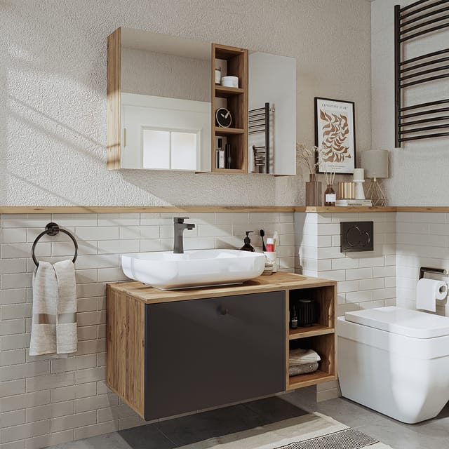 Roomart Lotus-i-95 Bad-set 3-tlg 95 Cm Breit, Anthrazit-eiche