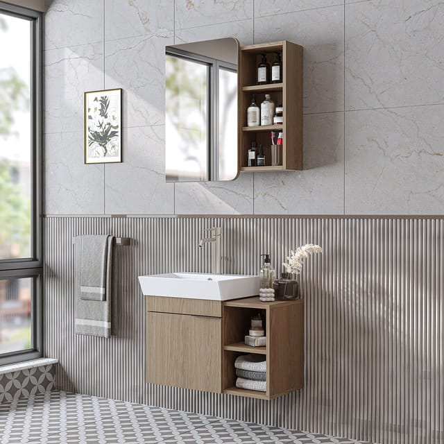 Roomart Lycia-72 Badmöbel-set 3-tlg 72 Cm Breit, Eiche(hell)
