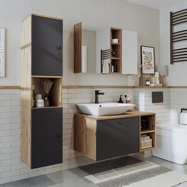 Roomart Lotus-ii-95 Bad-set 4-tlg 95 Cm Breit, Anthrazit-eiche