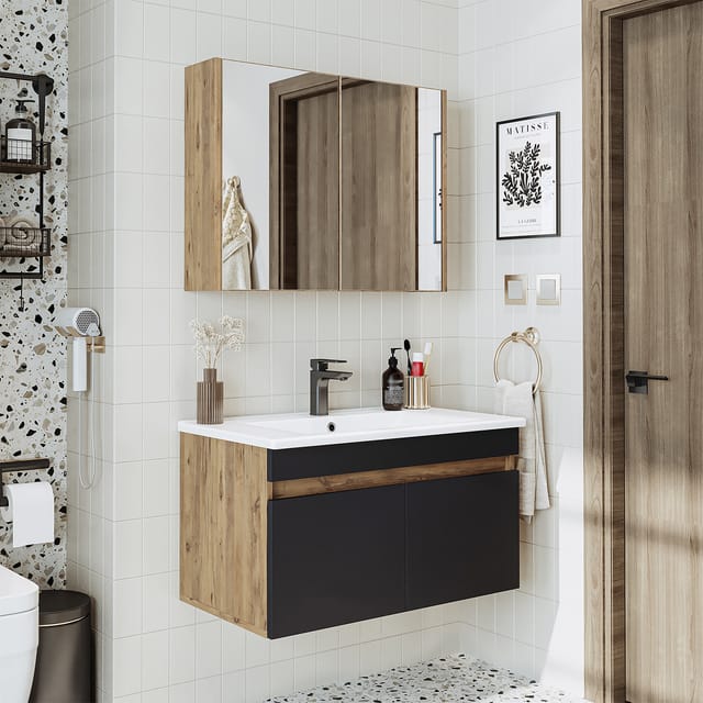 Roomart Atria-85 Badmöbel-set 3-tlg 85 Cm Breit, Anthrazit-eiche
