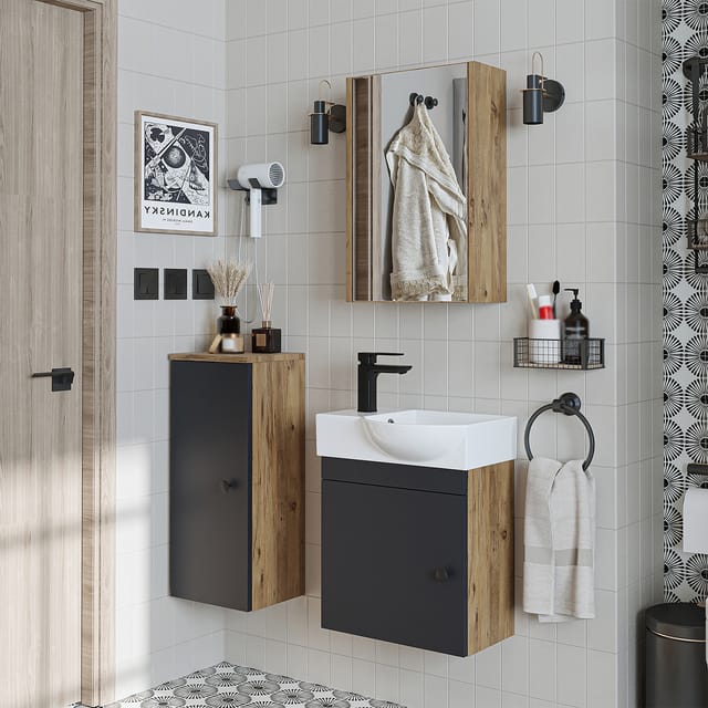 Roomart Punto Badmöbel-set 4-tlg 46.5 Cm Breit, Anthrazit-eiche