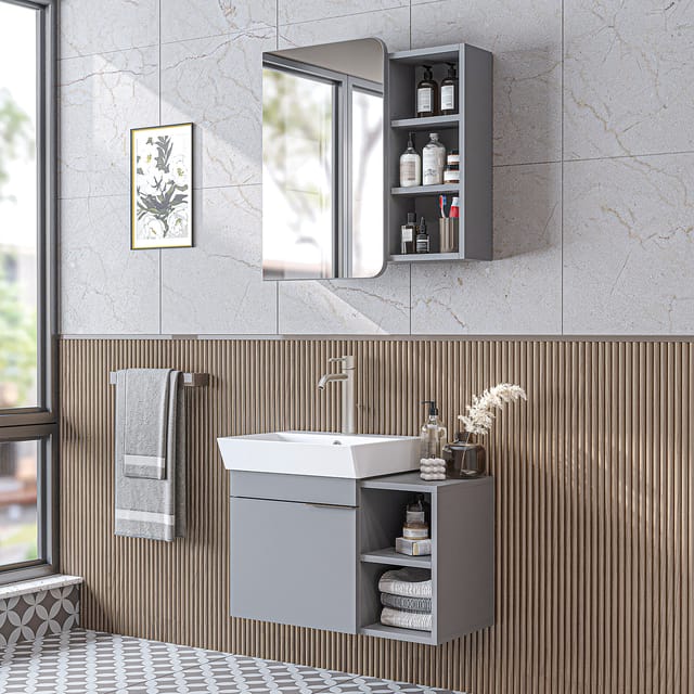 Roomart Lycia-72 Badmöbel-set 3-tlg 72 Cm Breit, Grau