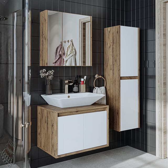 Roomart Atlantic-65 Bad-set 4-tlg 65 Cm Breit, Weiß-eiche