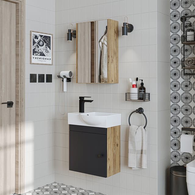 Roomart Punto Badmöbel-set 3-tlg 46.5 Cm Breit, Anthrazit-eiche