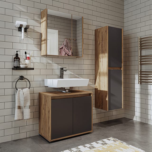 Roomart Melona-s2-65 Bad-set 3-tlg 65 Cm Breit, Anthrazit-eiche