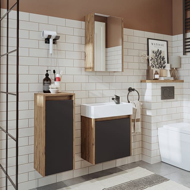 Roomart Mini-50 Badmöbel-set 4-tlg 49 Cm Breit, Anthrazit-eiche