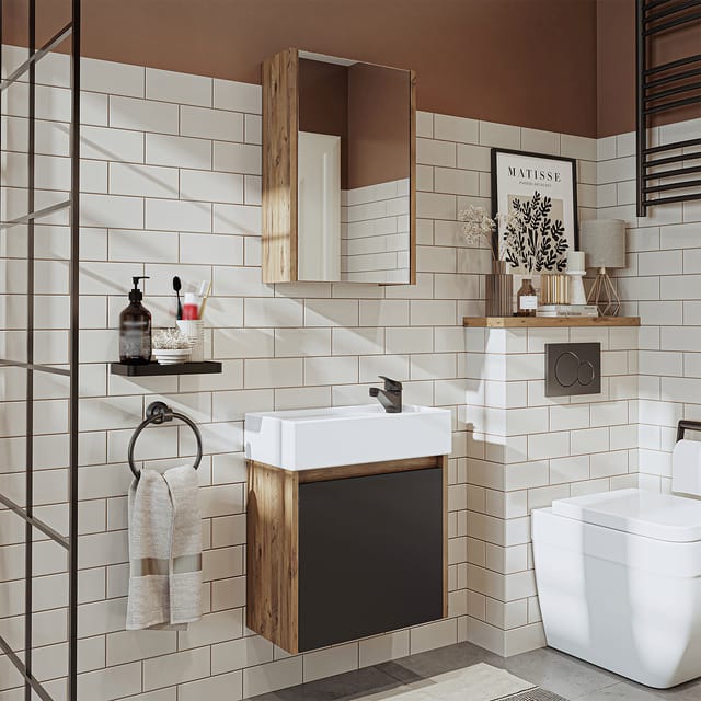 Roomart Mini-50 Badmöbel-set 3-tlg 49 Cm Breit, Anthrazit-eiche