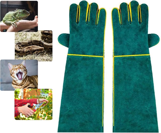 Paar Arbeitshandschuhe, Rindsleder, 40 Cm, Bissfest, Gartenarbeit, Schweißen, Tierpflege