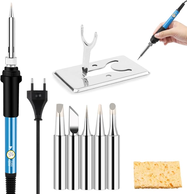 Lötset, 60-w-lötkolben, Einstellbare Temperatur, 5 Lötspitzen, Ständer Inklusive, Für Elektronik Und Kreative Hobbys