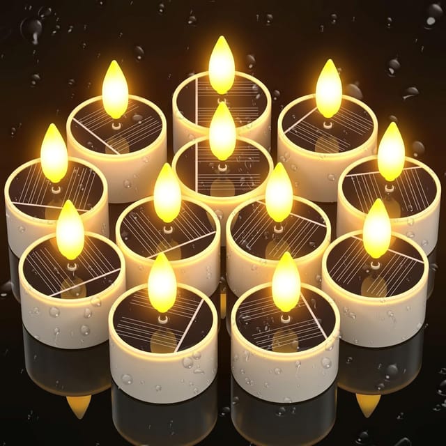 Set Mit 12 Solarkerzen, Ip54 Wasserdicht, Flackernde Flamme, Wiederaufladbar, Für Garten, Terrasse, Party