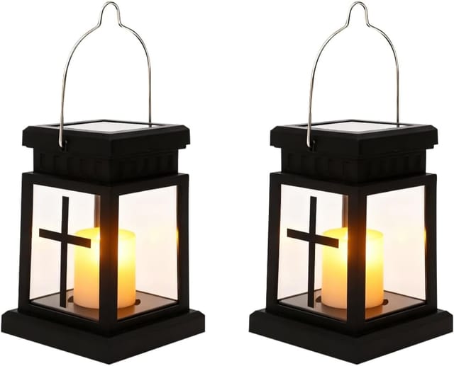Solarbetriebene Trauerlaternen, Schwarzer Kunststoff, Blinkende Led, Für Friedhof Und Garten