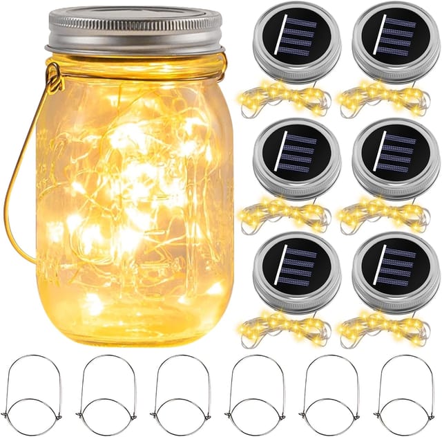 6er-set Solardeckel, 30 Leds, 3 Meter, Warmweißes Licht, Für Einmachgläser, Garten