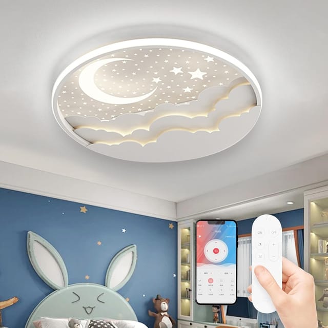 Mond-deckenleuchte, Dimmbare Led, Acryl, Metall, Kinderzimmer