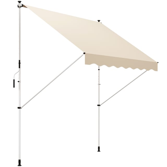 Manuelle Markise – Balkonrollo 300 X 150 Cm – Höhenverstellbar Ohne Bohren – Rahmen Und Kurbel Aus Aluminium – Beige