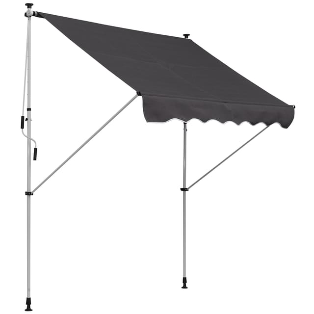 Manuelle Markise – Einziehbare Markise Ohne Bohren – Balkon- Und Terrassenmarkise – 200 X 150 Cm – Höhenverstellbar – Aluminiumstruktur – Grau