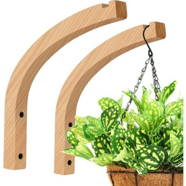 Pflanzenampel Aus Holz, Braun, 22 X 23,3 X 2,4 Cm, 2er-set Haken Für Zimmer- Und Gartenpflanzen. Pflanzenhaken Aus Holz.