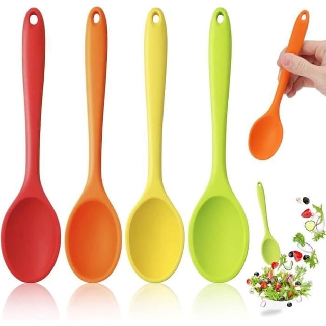 4-teiliges Küchenlöffel-set Aus Antihaftbeschichtetem Silikon Mit Langen Griffen, 20,4 Cm Lange, Mehrfarbige Silikonlöffel, Hitzebeständig