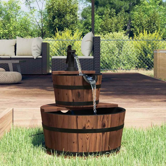 Gartenbrunnen Mit Pumpe 44,5x44,5x58 Cm Massivholz Tanne