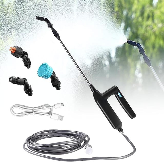 Elektrisches Gartensprühgerät, Teleskop-sprühlanze Mit 3 Düsen Und 50 M Schlauch, Usb-aufladbar Für Die Rasenbewässerung