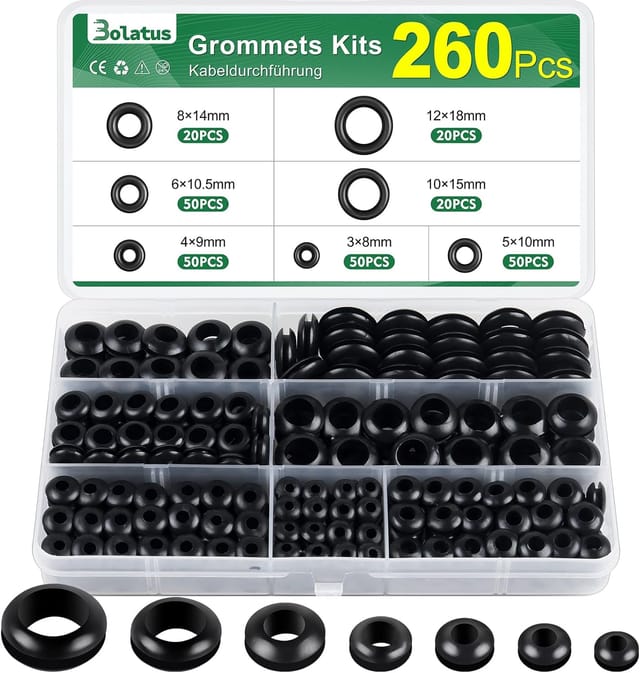 Packung Mit 260 Gummikabelklemmen – 7 Größen – Für Elektroinstallationen – Schwarz