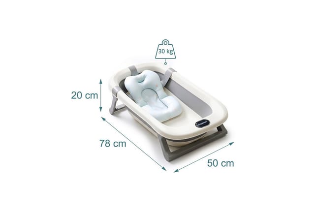 Relaxdays Babybadewanne Faltbar, Mit Weichem Kissen, Babywanne, Bis 30 Kg, Hbt: 20x78x50 Cm, Badewanne, Pp, Creme/grau