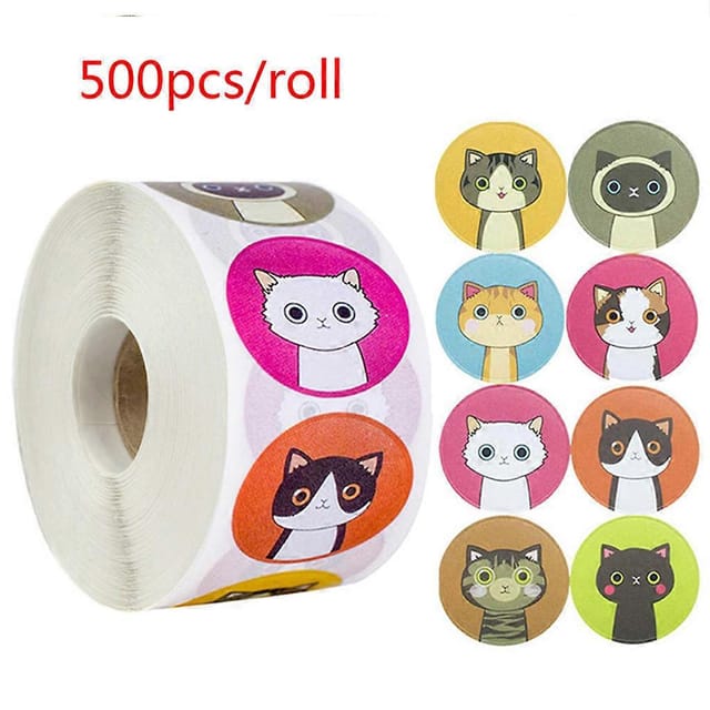 500 Stück/rolle Niedliche Katzen- Und Kätzchenaufkleber 1 Zoll Siegeletikett Für Scrapbooking Und Umschläge