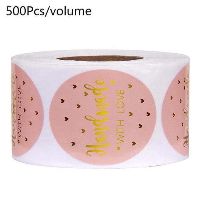 500 Stück/rolle „handmade With Love“-aufkleber Mit Goldfolie, Runde Siegeletiketten, Handgefertigtes Scrapbooking