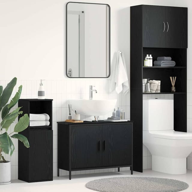 Waschbeckenschrank Mit Tür Schwarz Eichen-optik 80 X 30 X 60 Cm