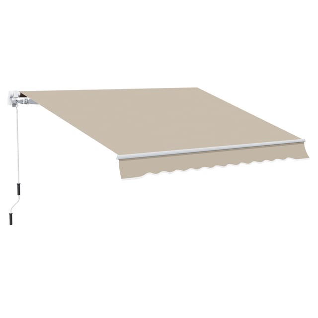 Markise, Sonnenschutz, Einfahrbar, Mit Handkurbel, Metallrahmen, Polyester, Weiß+beige, 3,95 X 2,45 M