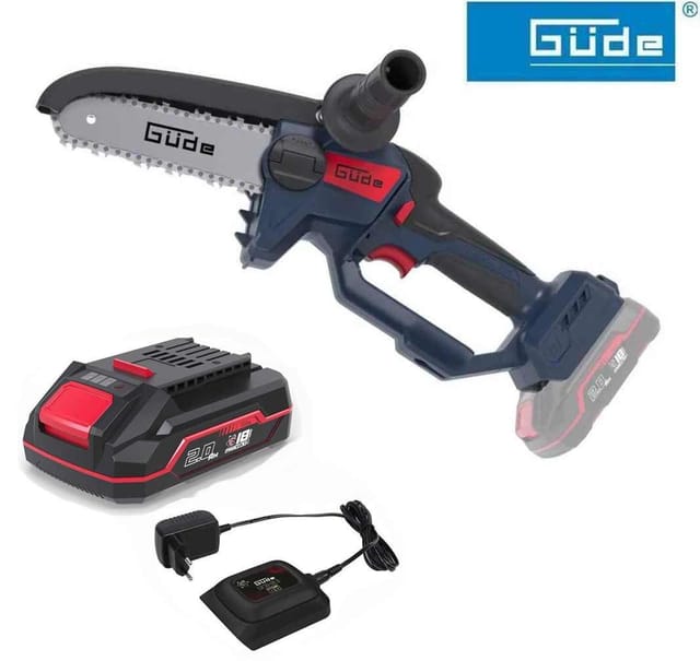 Güde Akku Astsäge Gak 18.1 Mini Kettensäge 18v, Akku 2.0 Ah Ladegerät 0,5 A, Automatische Kettenschmierung.