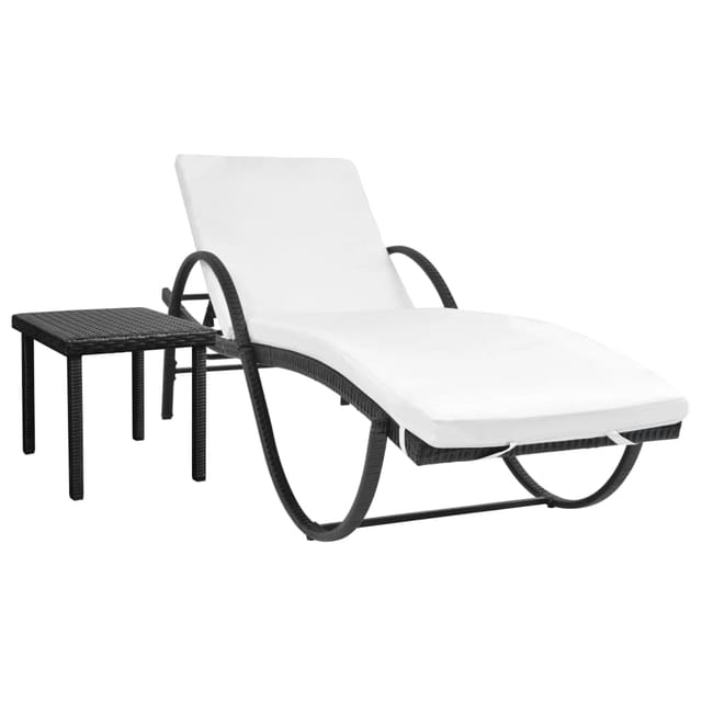 Sonnenliege Mit Auflage & Tisch Poly Rattan Schwarz Vidaxl