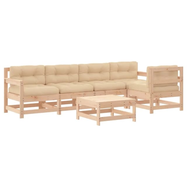 The Living Store 6-tlg. Garten-lounge-set Mit Kissen Massivholz - Gartenmöbel - Loungesessel - Gartenloungeset - Rattan Möbel - Holzmöbel