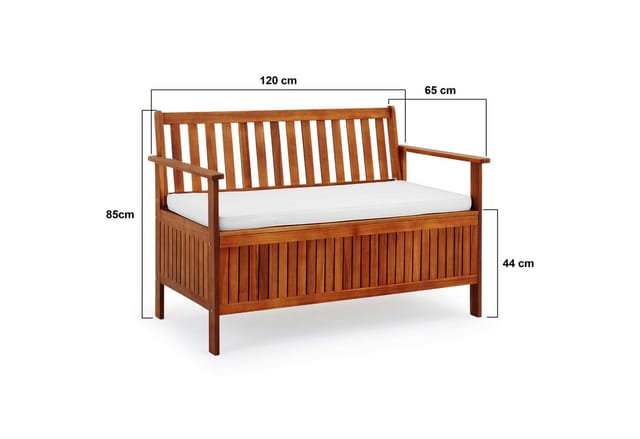 Casaria® Gartenbank Sitzbank Wetterfest Inkl. Auflage 320kg Belastbar Armlehne Rückenlehne Auflagenbox 120x62cm Garten Balkon Holzbank Akazie Braun