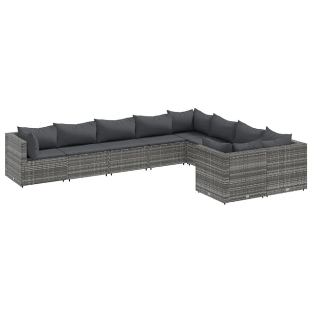 vidaXL 9-tlg Garten-Sofagarnitur mit Kissen Grau Poly Rattan Modell 141