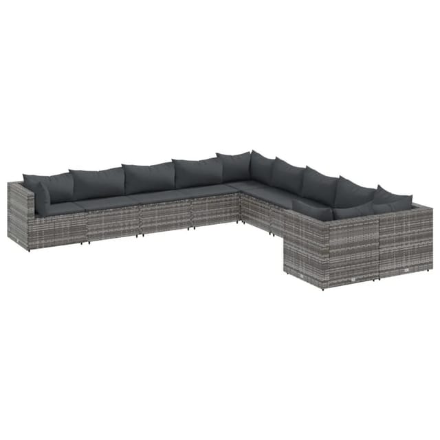 vidaXL 10-tlg Garten-Sofagarnitur mit Kissen Grau Poly Rattan Modell 122