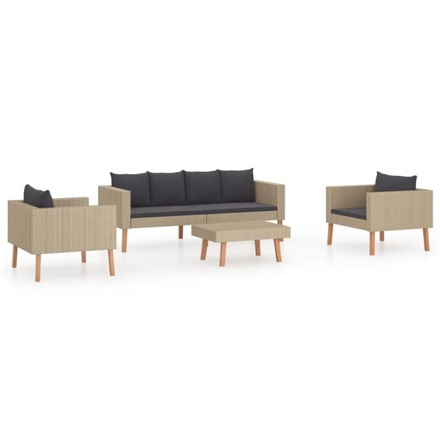 vidaXL 4-tlg Garten-Lounge-Set mit Auflagen Poly Rattan Beige Modell 2