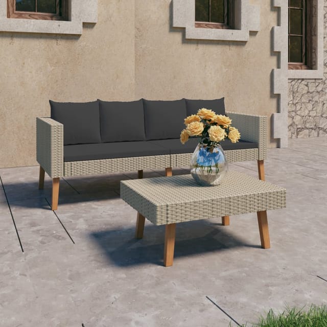 vidaXL 2-tlg Garten-Lounge-Set mit Auflagen Poly Rattan Beige