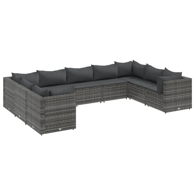 vidaXL 9-tlg Garten-Lounge-Set mit Kissen Grau Poly Rattan Modell 79