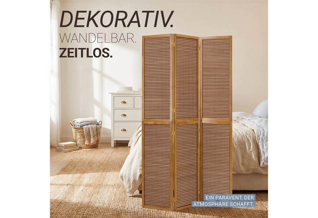 Homestyle4u 3-tlg. Paravent in Braun 132x175 cm 381